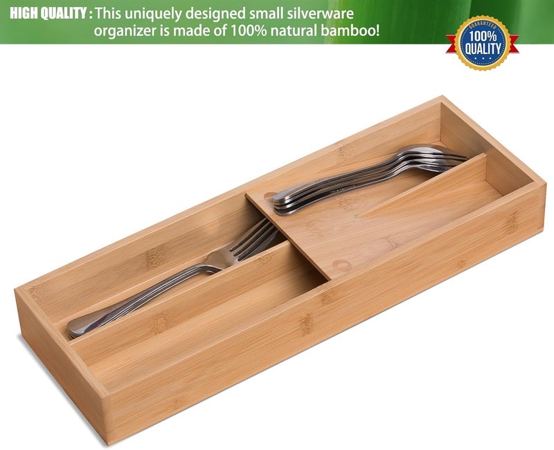 guiogc Bamboo Silverware Drawer Organizer, Kitchen Small Silverware Organizer, Utensil Tray Holder, Cutlery Tray for Spoons, Forks, Knives, Suitable for a family of 2-4 - Image 4